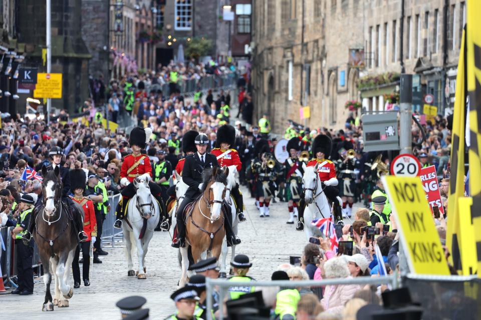 the The King&#39;s Bodyguard of Scotland leading the royal procession (Chris Jackson/Getty Images)