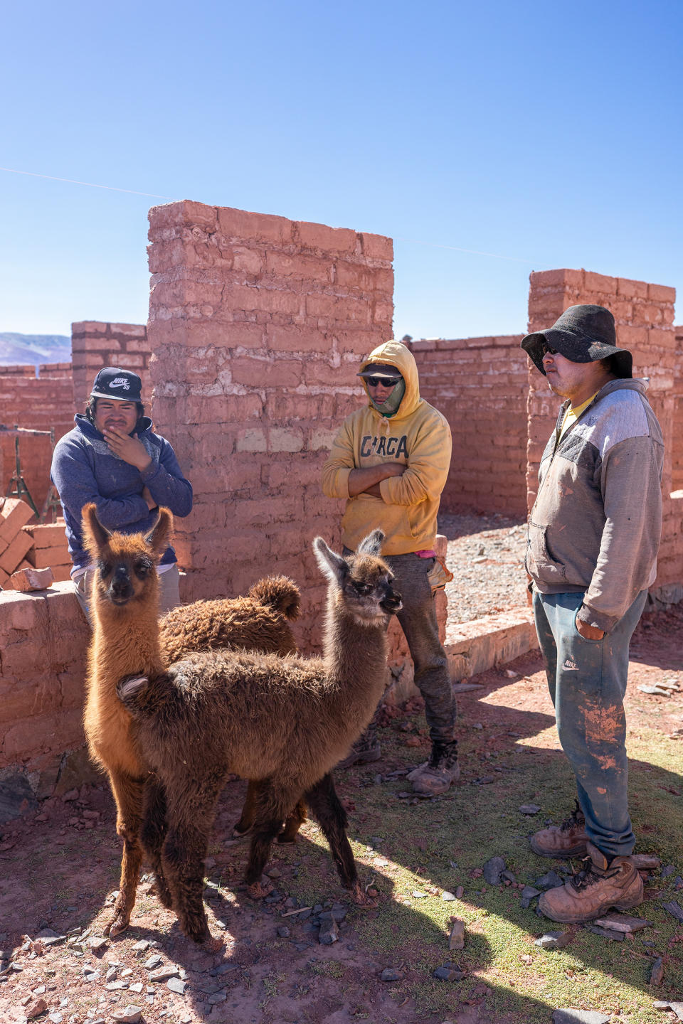 The Vasquez brothers stand beside a half-finished farm house they are building.<span class="copyright">Sebastián López Brach for TIME</span>