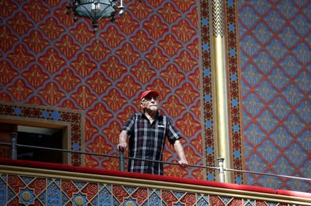 Tamas Irsai, 89, looks at the renovated Rumbach street synagogue in Budapest