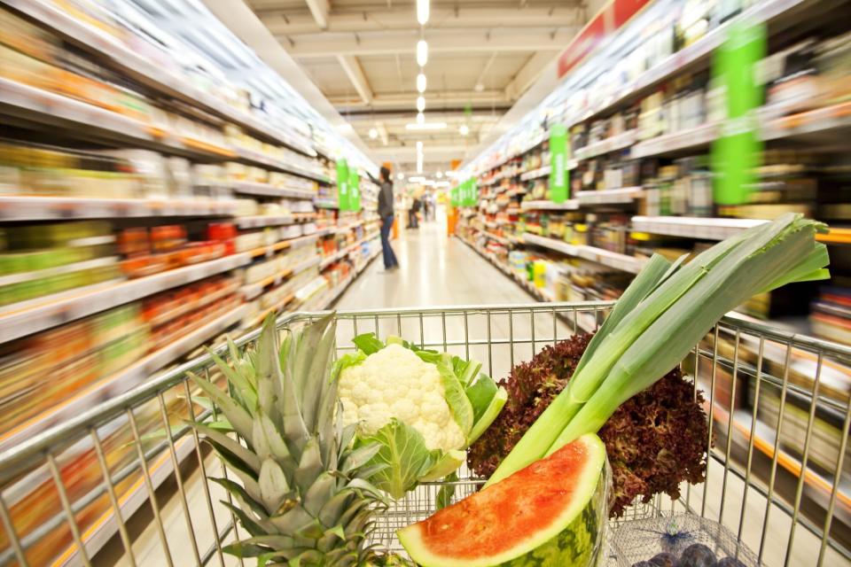 Supermarket Grocery Cart and Aisle