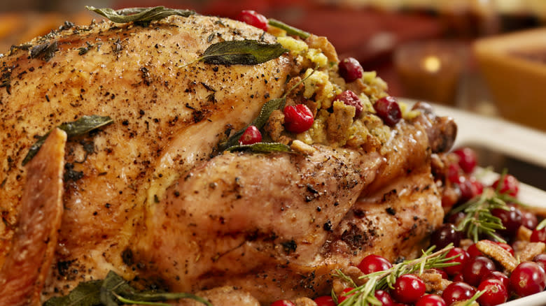 Roast turkey with stuffing and cranberries