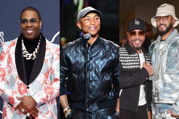 Busta Pharrell Timbaland Swizz Beatz Busta Pharrell Timbaland Swizz Beatz.jpg - Credit: Frazer Harrison/Getty Images; Paras Griffin/Getty Images/Urban One Honors; Marcus Ingram/Getty Images