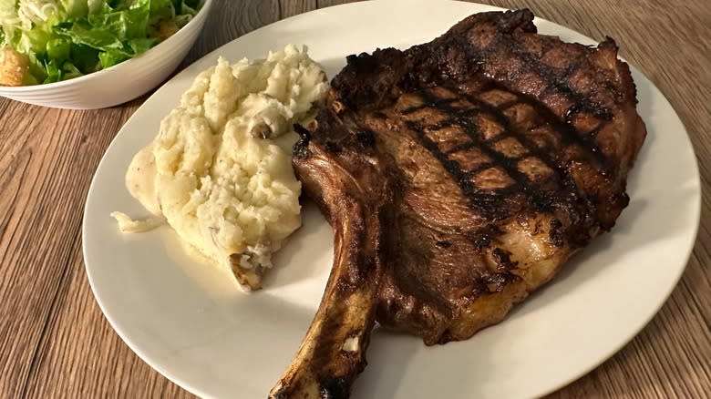 steak dinner mashed potatoes salad