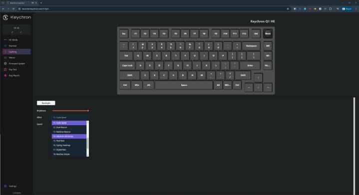 Lighting settings for the Keychron Q1 HE.