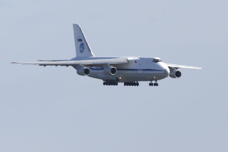 FILE PHOTO: Russian military transport plane carrying medical equipment masks and supplies lands at JFK Airport during outbreak of the coronavirus disease (COVID-19) in New York