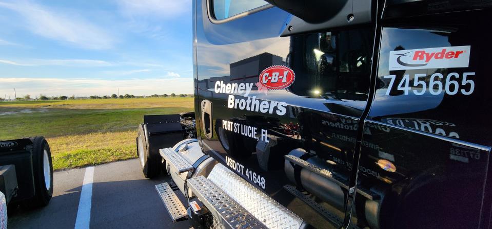 A Cheney Brothers truck with a Port St. Lucie designation is seen at the grand opening of the company's new facility in the city on Jan. 30, 2024.