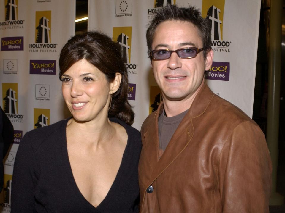 Marisa Tomei and Robert Downey Jr. at the premiere of "The Singing Detective in Hollywood, California in October 2003.