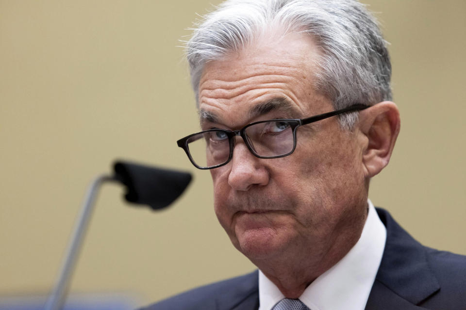 Federal Reserve Board chairman Jerome Powell testifies on the Federal Reserve's response to the coronavirus pandemic during a House Oversight and Reform Select Subcommittee on the Coronavirus hearing on Capitol Hill in Washington, Tuesday,  June 22, 2021. (Graeme Jennings/Pool via AP)