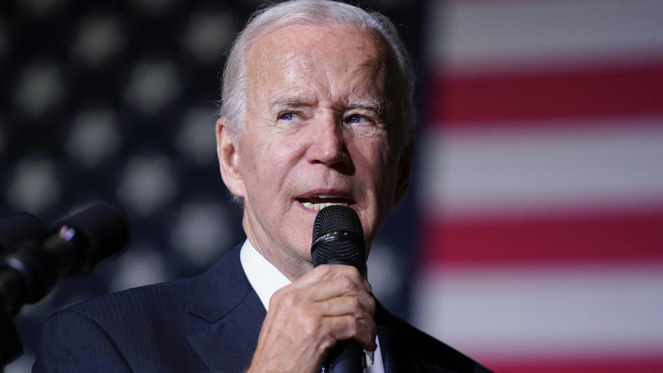 President Joe Biden speaks at Delaware State University on Oct. 21, 2022, in Dover, Del. (Evan Vucci/AP)