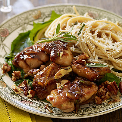 Orange-Balsamic Chicken Thighs with Pecans and Sage Butter Pasta