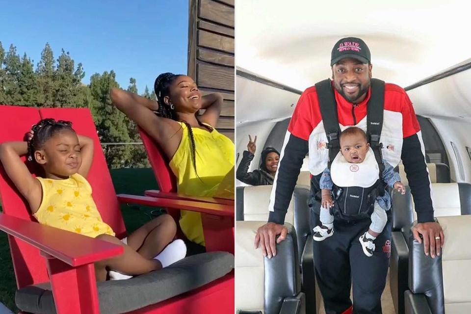 <p>Gabrielle Union-Wade/Instagram; Dwyane Wade/Instagram</p> Gabrielle Union and Kaavia (L), Dwyane Wade and a baby Kaavia (R)