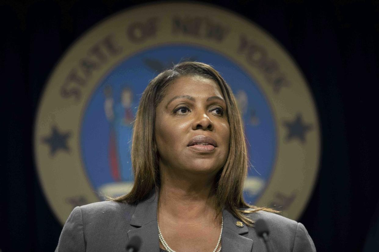 New York Attorney General Letitia James addressing a news conference in New York. James has launched an independent investigation, examining allegations of sexual harassment against Gov. Andrew Coumo, while the state Assembly announced an impeachment investigation. 