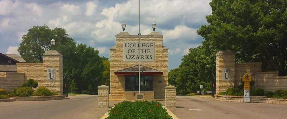 The entrance gate to the College of the Ozarks in Missouri