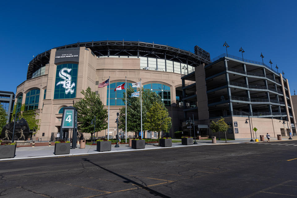 CHICAGO, IL - JUNE 21: A general view of the exterior of Guarantee Rate Park before the game between the Toronto Blue Jays and the Chicago White Sox at Guaranteed Rate Field on Tuesday, June 21, 2022 in Chicago, Illinois. (Photo by Rob Tringali/MLB Photos via Getty Images)