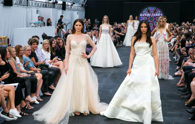 For the first time ever, the show will conclude with the David Jones range of bridal gowns by Reem Acra, Self Portrait, Oscar de la Renta, Monique Lhuillier, Temperley, Carolina Herrera, Rachel Gilbert.