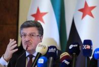 Salim al-Muslat member of the Syrian High Negotiations Committee (HNC) opposition group addresses the media aside of the Intra-Syria peace talks in Geneva, Switzerland, February 25, 2017. REUTERS/Pierre Albouy