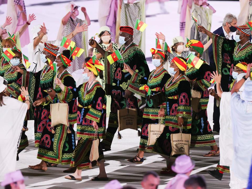 Athletes from Cameroon make their entrance at the Summer Olympics.