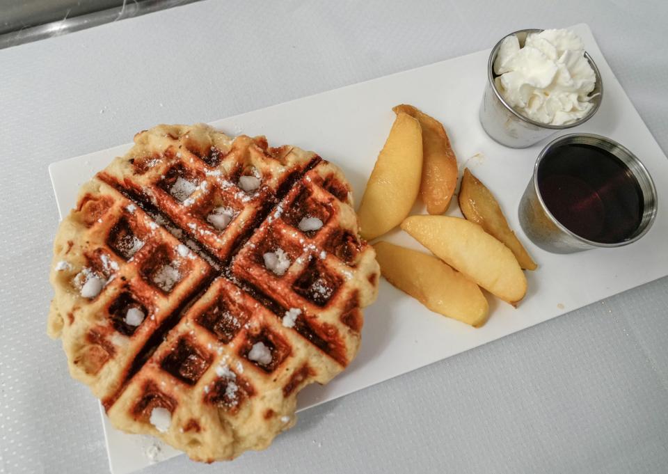 Liege waffles with peaches, part of an expanded menu that will be available at the Just Like Nana's food truck.