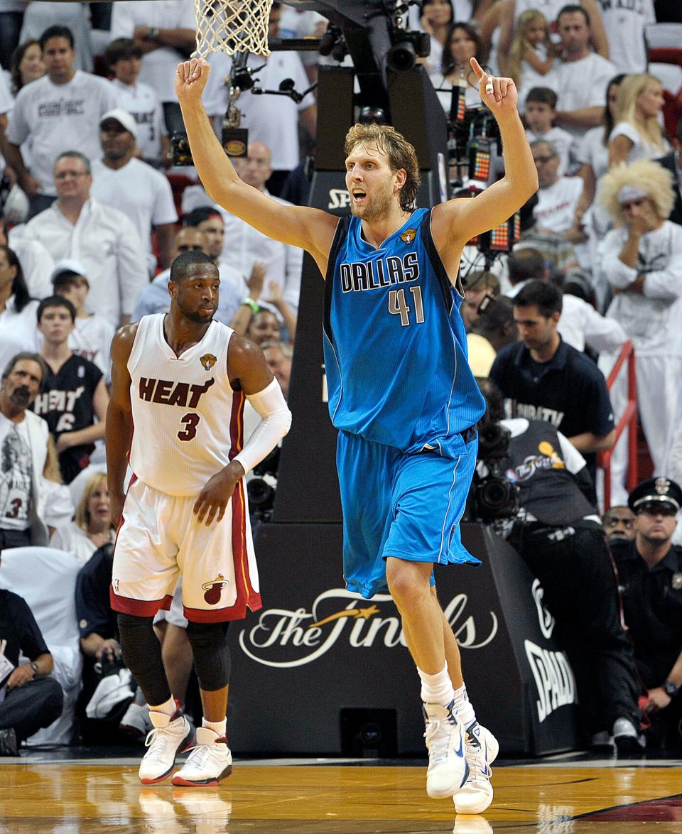 Dominating player for the Dallas Mavericks, Dirk Nowitzki's namesake burger at American Airlines Center in Dallas paid homage to his German heritage.