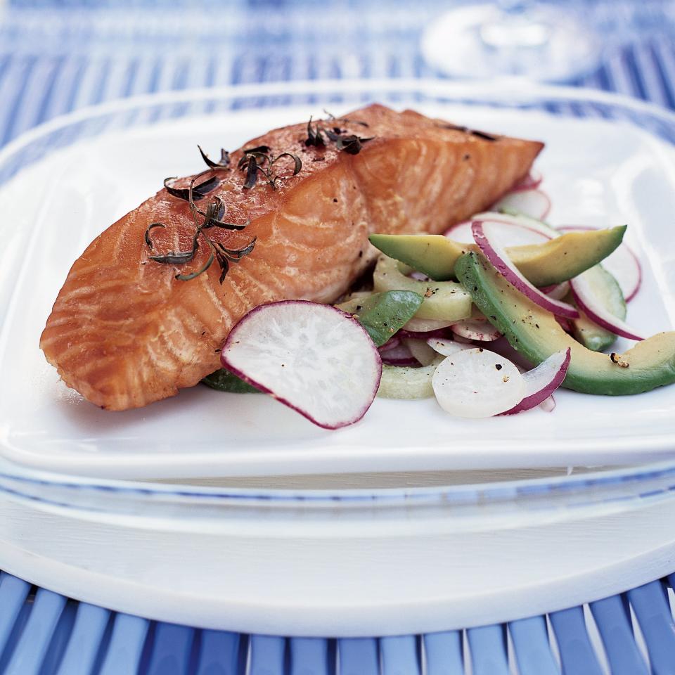 Ten-Minute Smoked Salmon with Avocado-Radish Salad