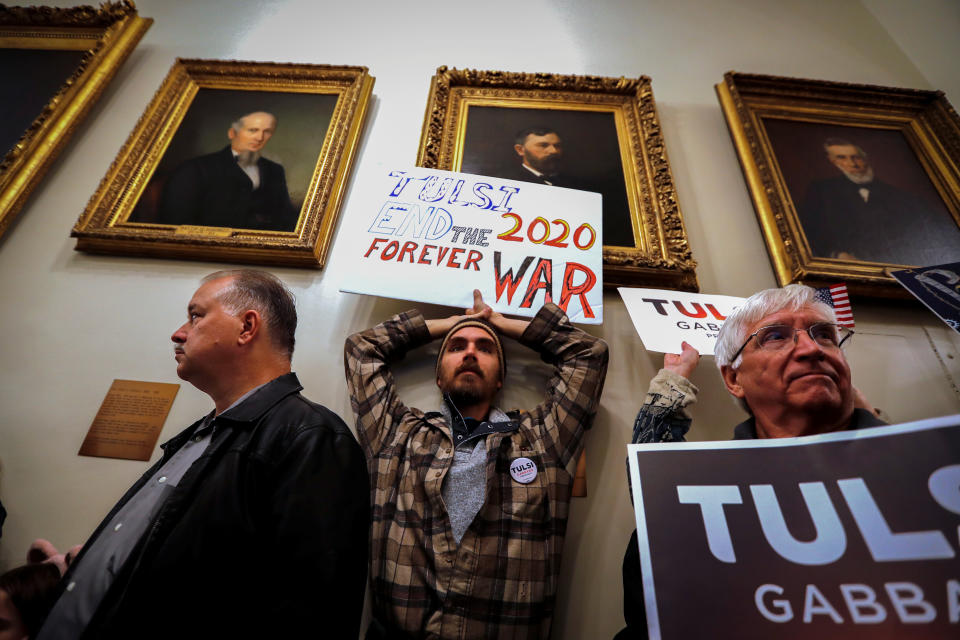 Tulsi Gabbard is selling herself as a vital challenger to the national security establishment ― and leaning on messages akin to conspiracy theories to do so. (Photo: Mike Segar / Reuters)