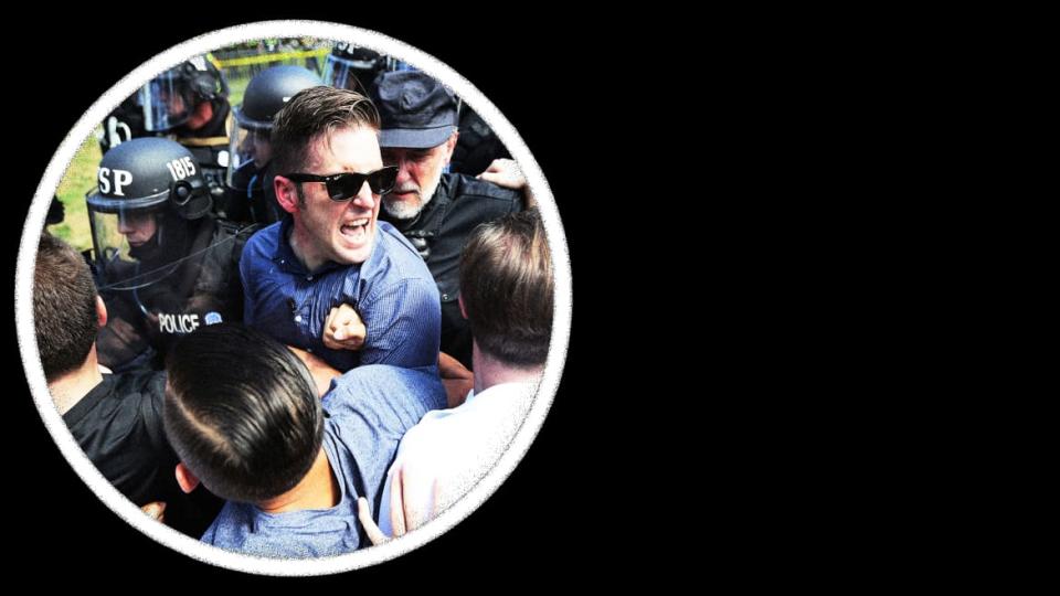 <div class="inline-image__caption"><p>White nationalist Richard Spencer and his supporters clash with Virginia state police in Emancipation Park after the “Unite the Right” rally was declared an unlawful gathering Aug. 12, 2017, in Charlottesville, Virginia.</p></div> <div class="inline-image__credit">Photo Illustration by Elizabeth Brockway/The Daily Beast/Getty</div>