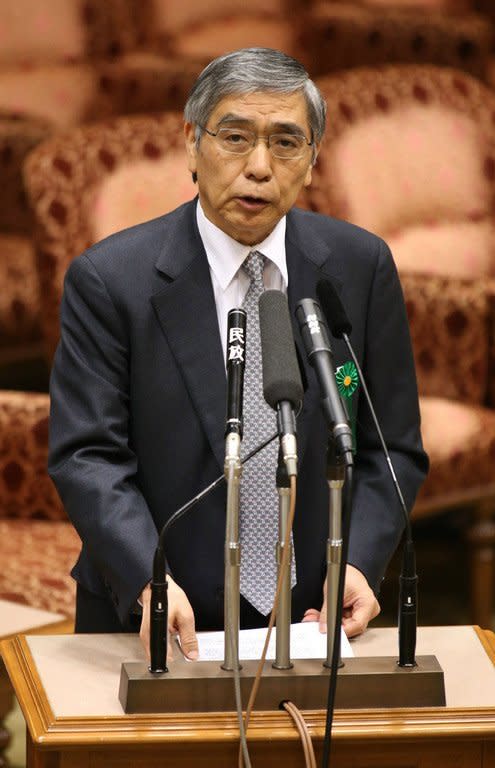 Haruhiko Kuroda, incoming BoJ governor, is pictured in parliament in Tokyo on March 11, 2013. The central bank has faced criticism from Kuroda, who himself has pledged to reverse years of falling prices that crimped private spending and corporate investment