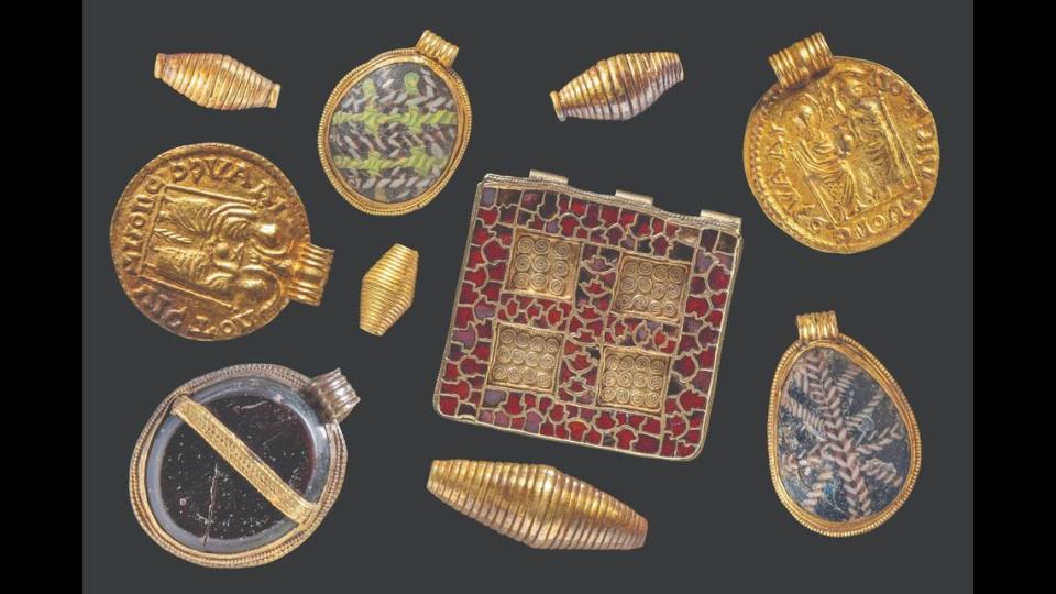 Archaeologists said they are working to determine if coins from the necklace were Roman coins or imitations.