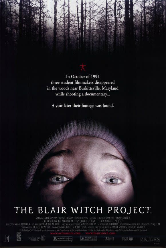 <p>The found-footage horror touchstone shows events after a group of students who go missing in October. It'll make you keep your costume party indoors.</p><p><a class="link " href="https://www.amazon.com/Blair-Witch-Project-Heather-Donahue/dp/B000KDZSA4/ref=sr_1_1?dchild=1&keywords=the+blair+witch+project&qid=1593548945&s=instant-video&sr=1-1&tag=syn-yahoo-20&ascsubtag=%5Bartid%7C10063.g.34171796%5Bsrc%7Cyahoo-us" rel="nofollow noopener" target="_blank" data-ylk="slk:WATCH HERE;elm:context_link;itc:0;sec:content-canvas">WATCH HERE</a></p>