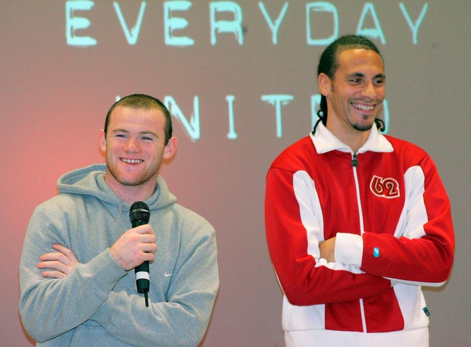 Wayne Rooney and Rio Ferdinand in 2005 (Manchester United via Getty Imag)