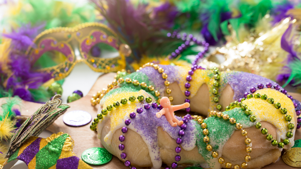 Enjoy king cake and other yummy treats during Mardi Gras.