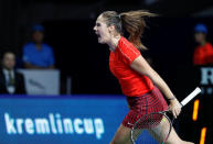 Tennis - Kremlin Cup - Women's singles - Final - Moscow, Russia - October 20, 2018 Daria Kasatkina of Russia reacts during a match against Ons Jabeur of Tunisia. REUTERS/Sergei Karpukhin