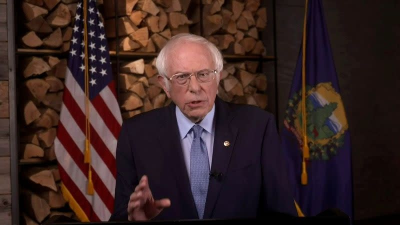 U.S. Senator Bernie Sanders addresses the all virtual 2020 Democratic Convention hosted from Milwaukee, Wisconsin