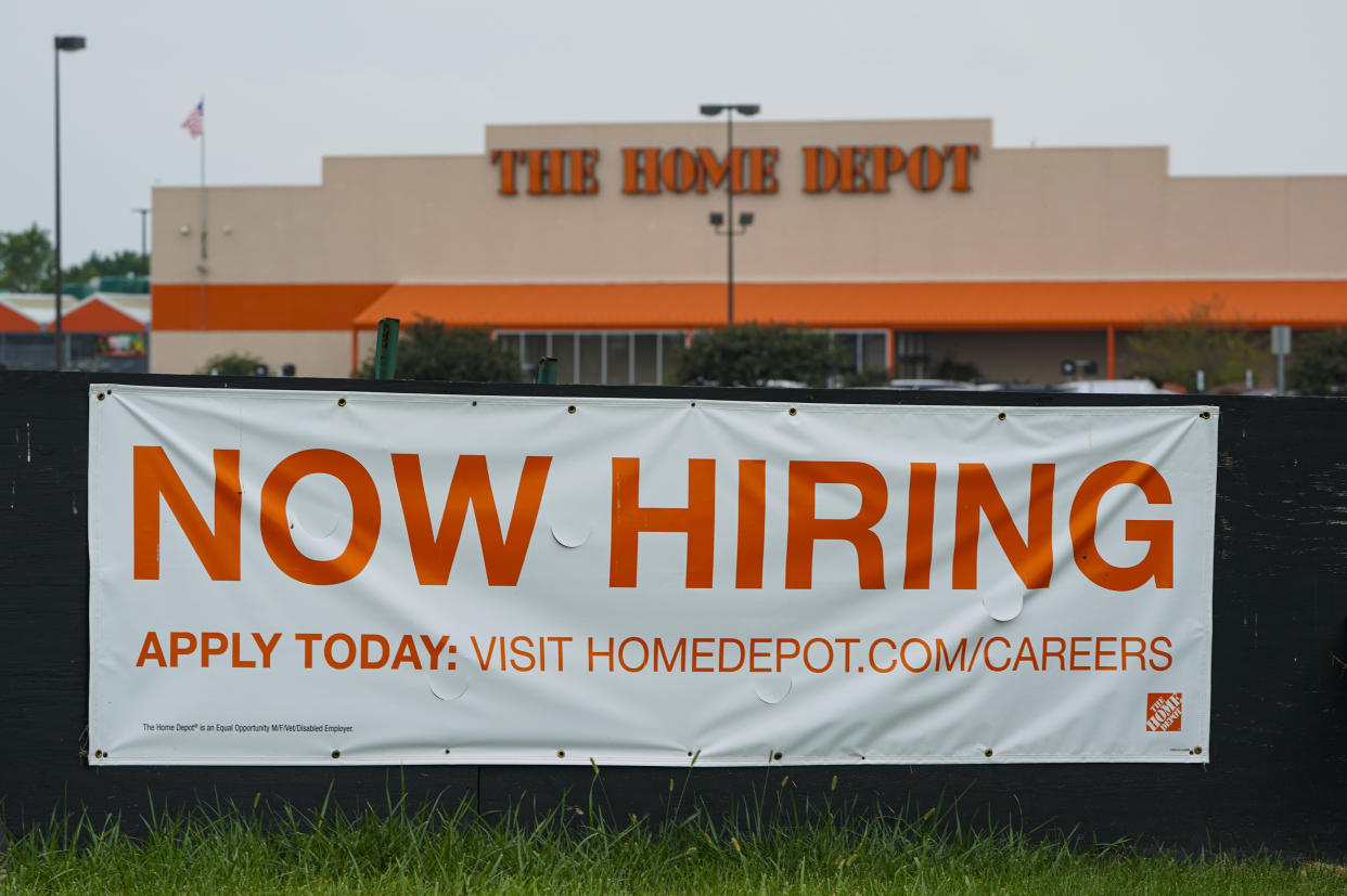 A help wanted sign is displayed at a Home Depot store in Indianapolis, Wednesday, Sept. 2, 2020. (AP Photo/Michael Conroy)