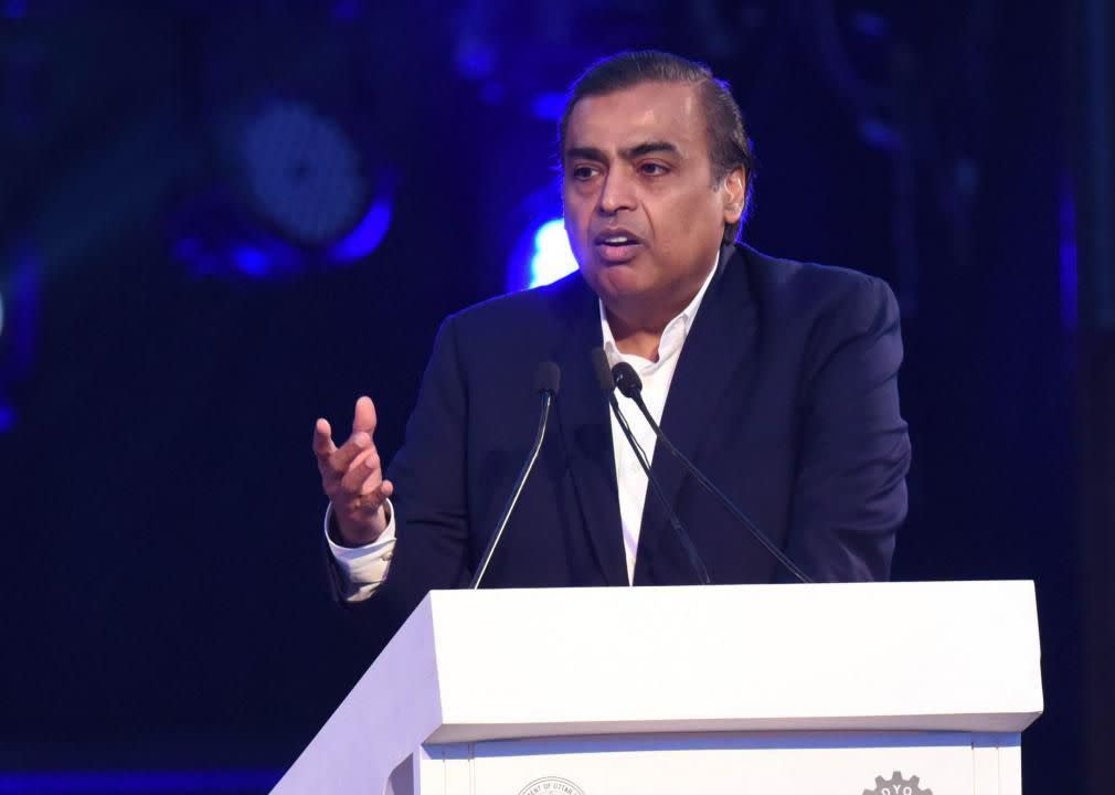 10. Mukesh Ambani | Net worth: $77.8 billion - Source of wealth: diversified - Age: 63 - Country/territory: India | Mukesh Ambani heads Reliance Industries, India's giant oil and gas company that was started as a small enterprise by his father. Ambani holds a 42% stake in Reliance, which also owns a 4G wireless network in India. Ambani and his brother divided the family business when their father died in 2002. Ambani also is the owner of a professional cricket team, the Mumbai Indians. (Hindustan Times/Getty Images)
