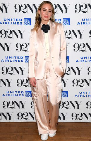 <p>Gary Gershoff/Getty Images</p> Emily Blunt attends a discussion of the film "Oppenheimer" in N.Y.C.