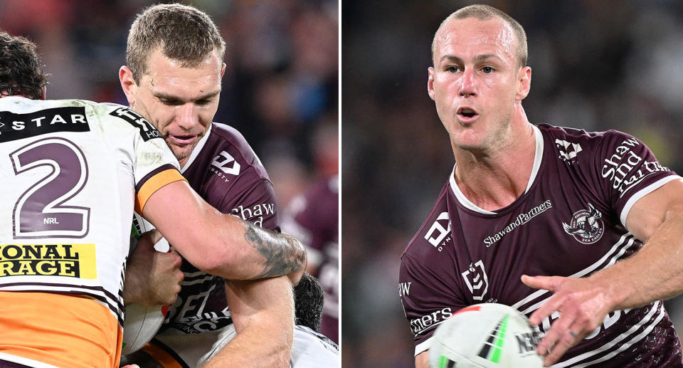 Pictured left to right after Manly players Tom Trbojevic and Daly Cherry-Evans playing against Brisbane.