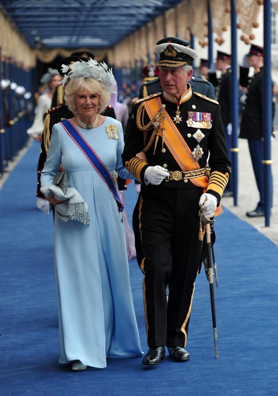 <p>The inauguration of King Willem Alexander of the Netherlands was naturally a very special occasion, with called for an appropriately regal outfit for Camilla in pale robin's egg blue with a feathered fascinator and sash.</p>