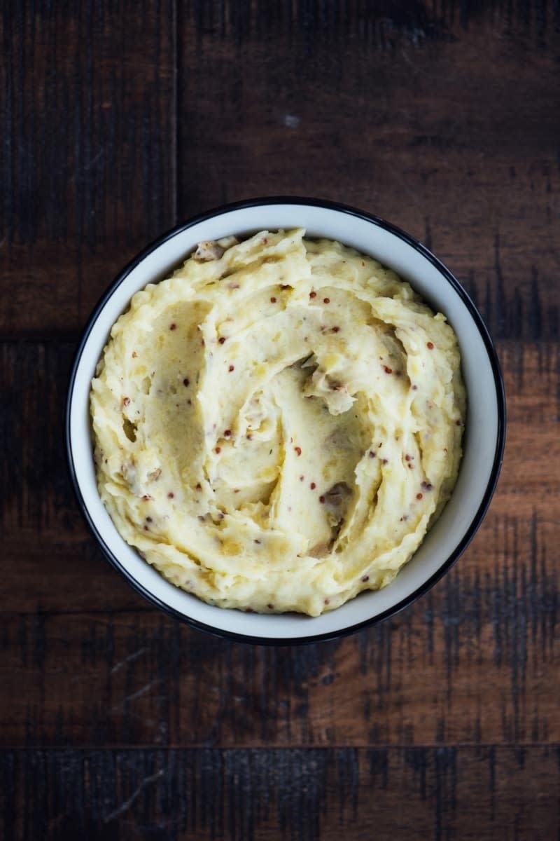 I was afraid the grainy mustard, which goes into the potatoes after mashing, would be overpowering, but it was surprisingly subtle and just added a nice flavor. The mash was extra creamy, perfectly salty, and flavorful without being aggressive.