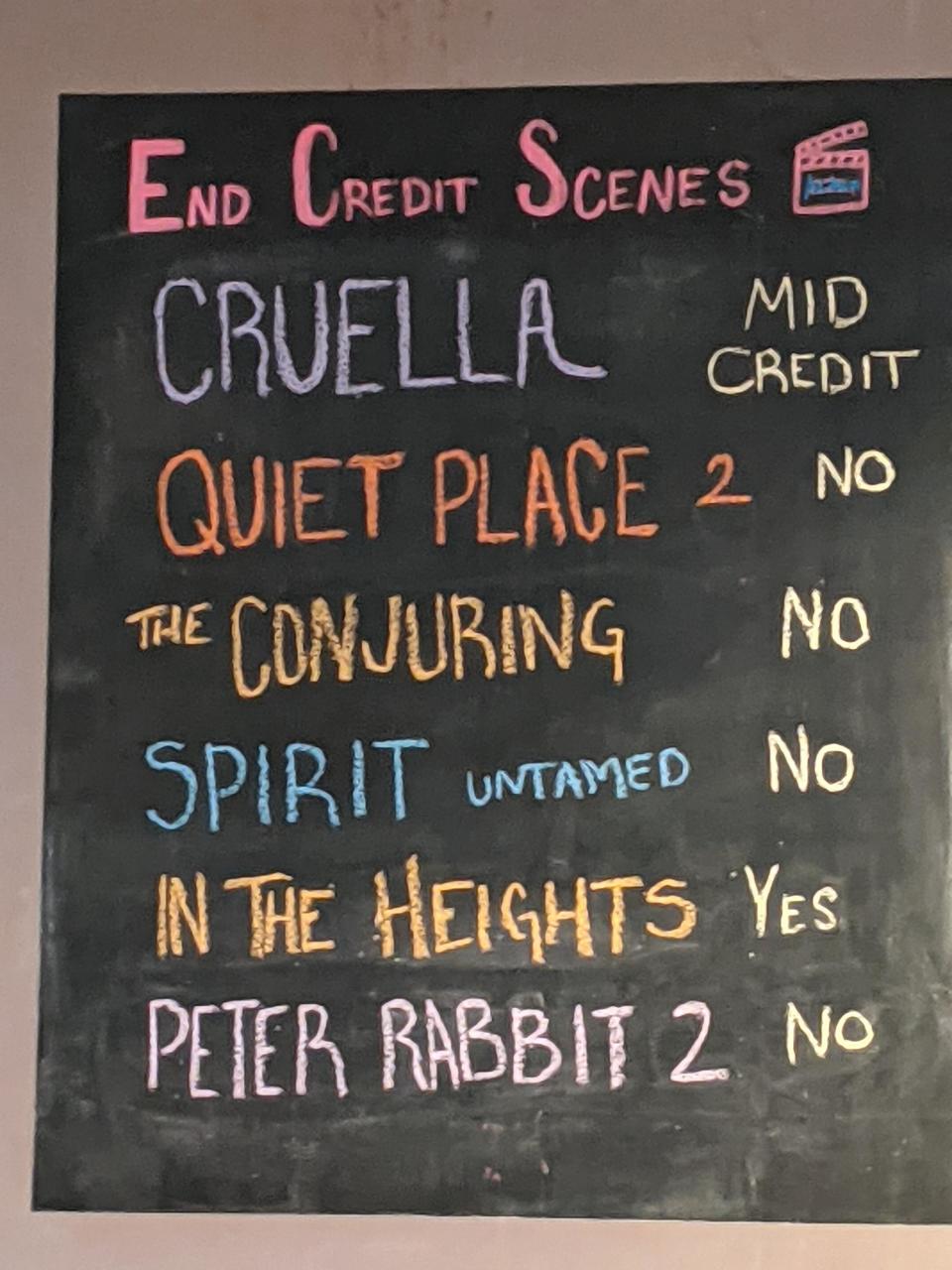 chalkboard list of the movies