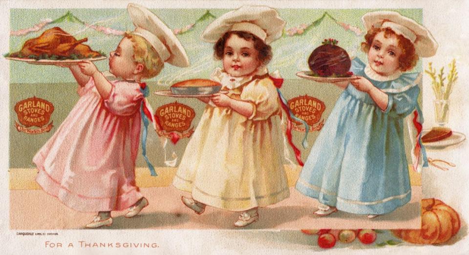 Vintage illustrations as Thanksgiving greetings