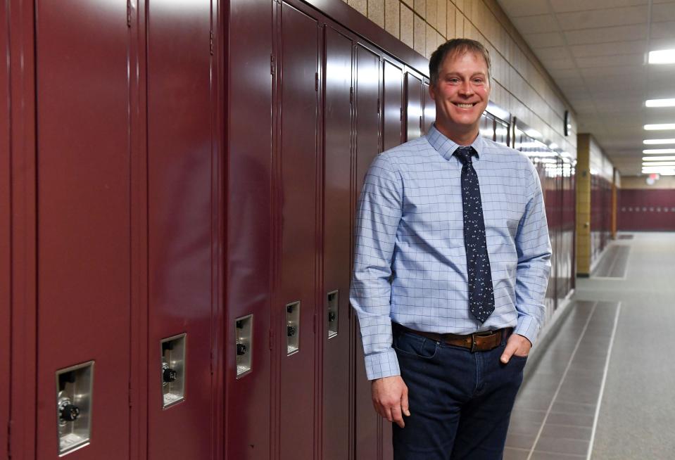 Darren Ellwein, principal at South Middle School, poses for portraits on Friday, March 3, 2023, in Harrisburg.