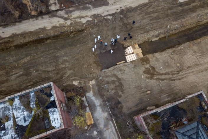 Drone pictures show bodies being buried on New York's Hart Island amid the coronavirus disease (COVID-19) outbreak in New York City