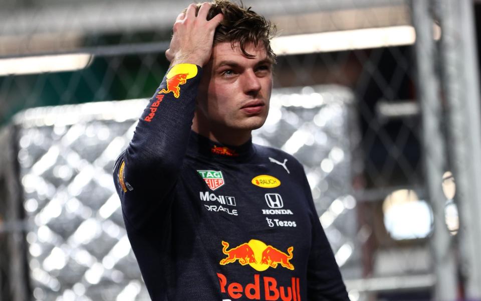 Third place qualifier Max Verstappen of Netherlands and Red Bull Racing looks on in parc ferme during qualifying ahead of the F1 Grand Prix of Saudi Arabia at Jeddah Corniche Circuit on December 04, 2021 in Jeddah, Saudi Arabia - Bryn Lennon - Formula 1/Formula 1 via Getty Images