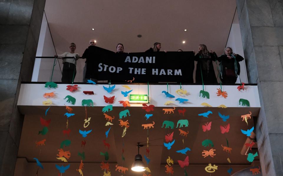 Protesters objected to Adani's presence in the Science Museum
