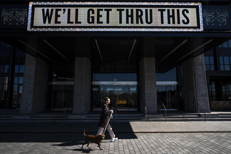 WASHINGTON, DC - APRIL 03: The Anthem, a popular live music venue, displays a message of support on their marquee amid the coronavirus pandemic. (Photo by Drew Angerer/Getty Images)