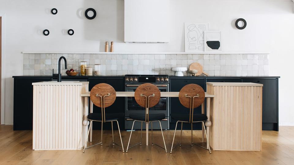 kitchen island IKEA hack with fluted cabinets by Sarah Sherman Samuel