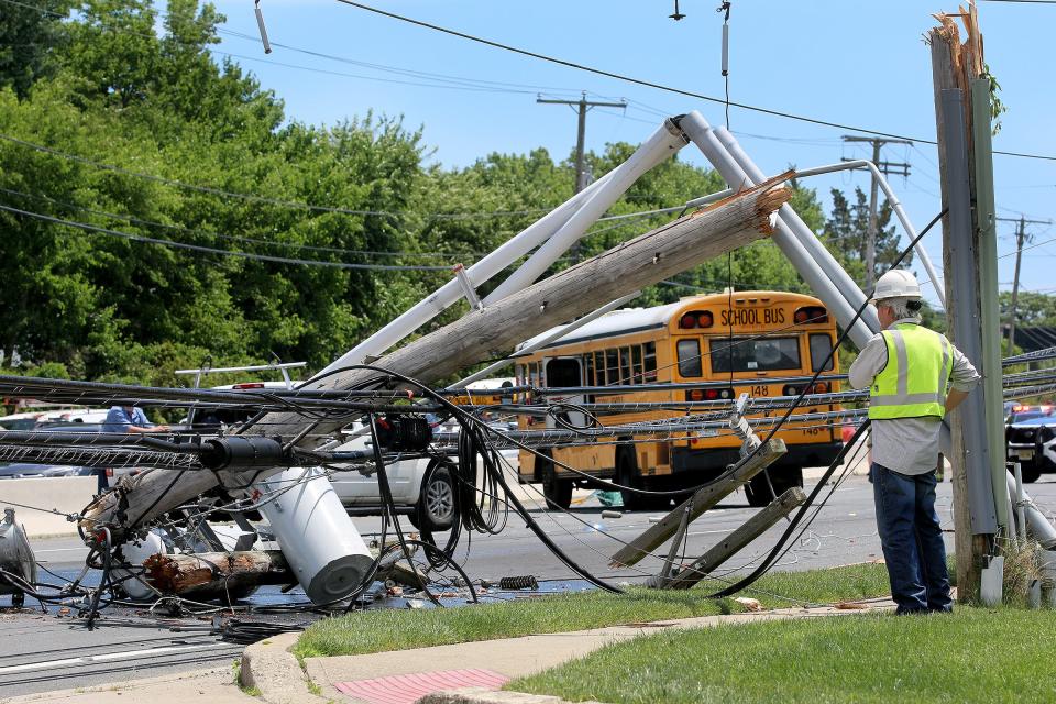A Toms River school bus was involved in an accident on Route 37 West approaching Bananier Drive that left a power pole snapped with wires down across the highway closing both directions.