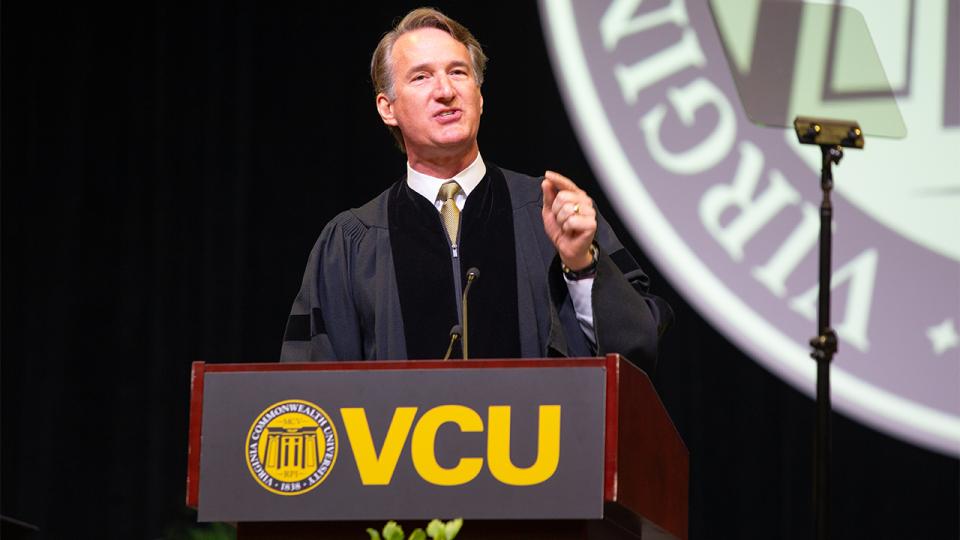 Virginia Gov. Glenn Youngkin delivers the VCU commencement address in Richmond on May 11, 2024.