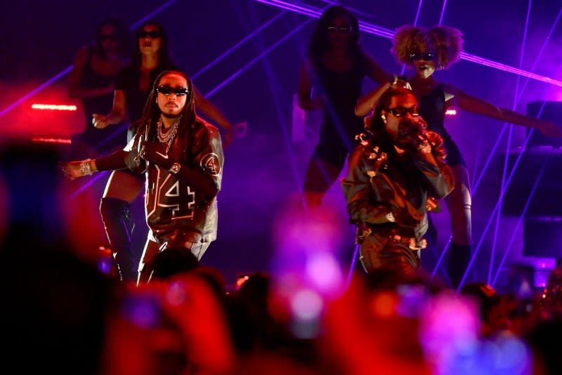Quavo (L) and Offset perform at the BET Awards in 2023. File Photo by Jim Ruymen/UPI